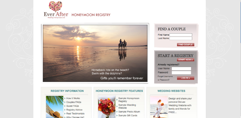 Ever After Honeymoon Registry Website