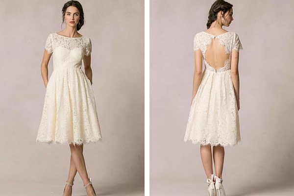 Sweet short tea length lace wedding dress for destination weddings