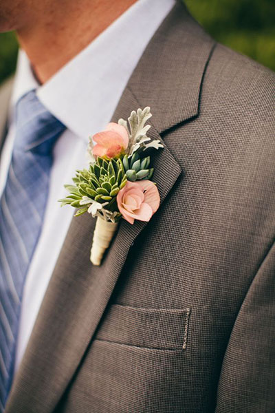 Wedding Flower Ideas | Succulent Boutonniere for Spring Wedding