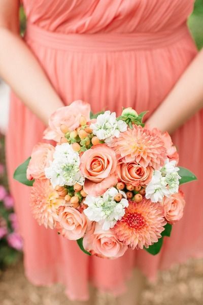 Coral Bridesmaid Bouquet | Coral Wedding Ideas | Pantone Color of the Year | Peach Weddings