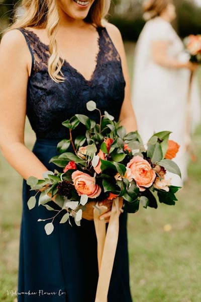 Coral and Greenery Bridesmaid Bouquet | Coral Wedding Ideas | Pantone Color of the Year | Peach Weddings