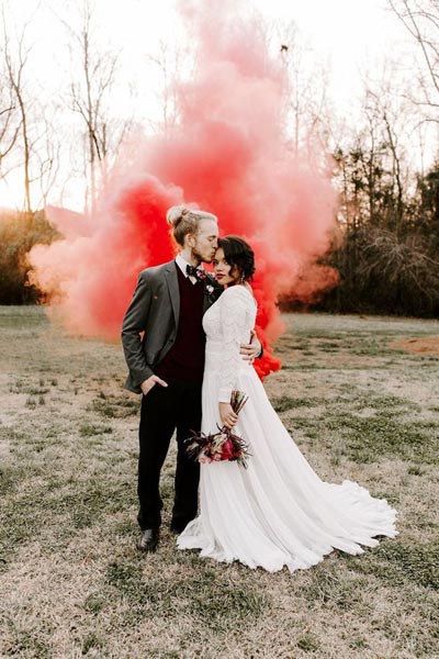 Wedding Smoke Bomb in Coral | Coral Wedding Ideas | Pantone Color of the Year | Peach Weddings