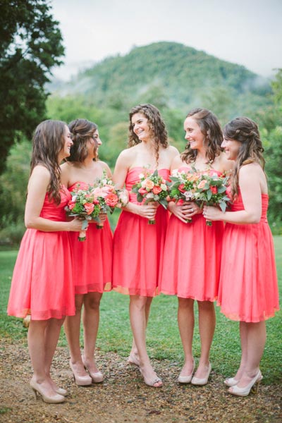 Coral Bridesmaids Dresses | Coral Wedding Ideas | Pantone Color of the Year | Peach Weddings